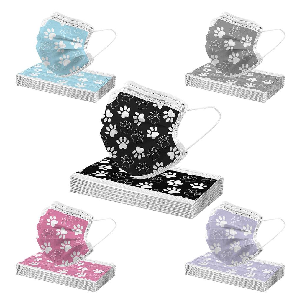 50PCS Adults Cute Casual Cat Prints Breathable 3 -Layer Disposable Mask
