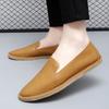 Men's Leather Shoes Handmade Slip on Casual Soft Loafers Simple Comfy Moccasins Breathable Male Boat Shoes Fashion Business Flats