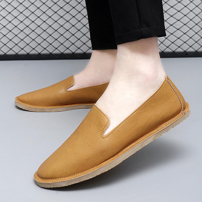 Men's Leather Shoes Handmade Slip on Casual Soft Loafers Simple Comfy Moccasins Breathable Male Boat Shoes Fashion Business Flats