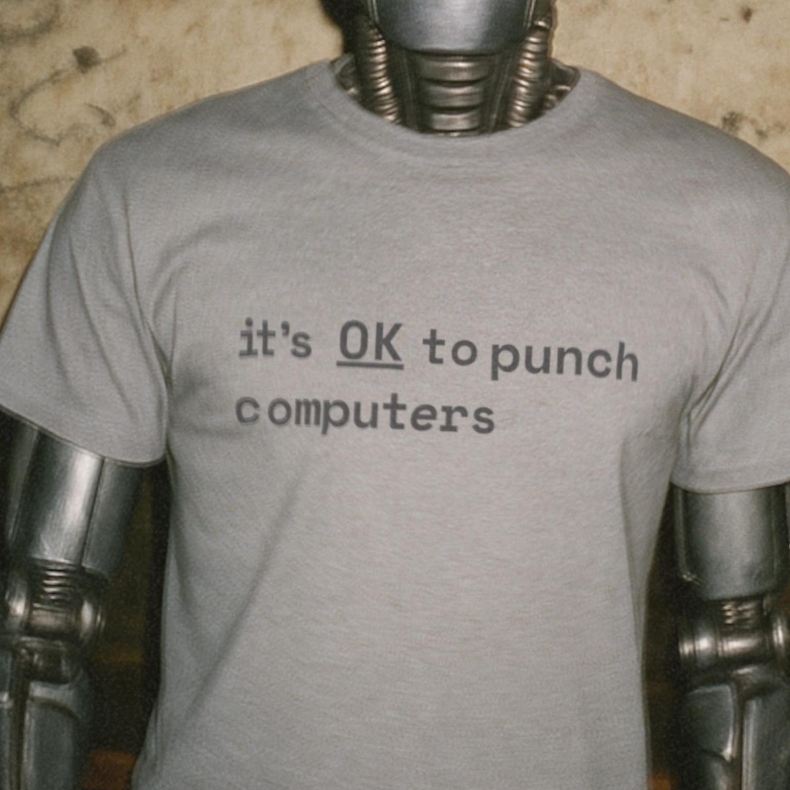 OK to Punch Computers | Tech Frustration T-Shirt, Anti-AI, Robot Tee, Luddite Gift 2XL