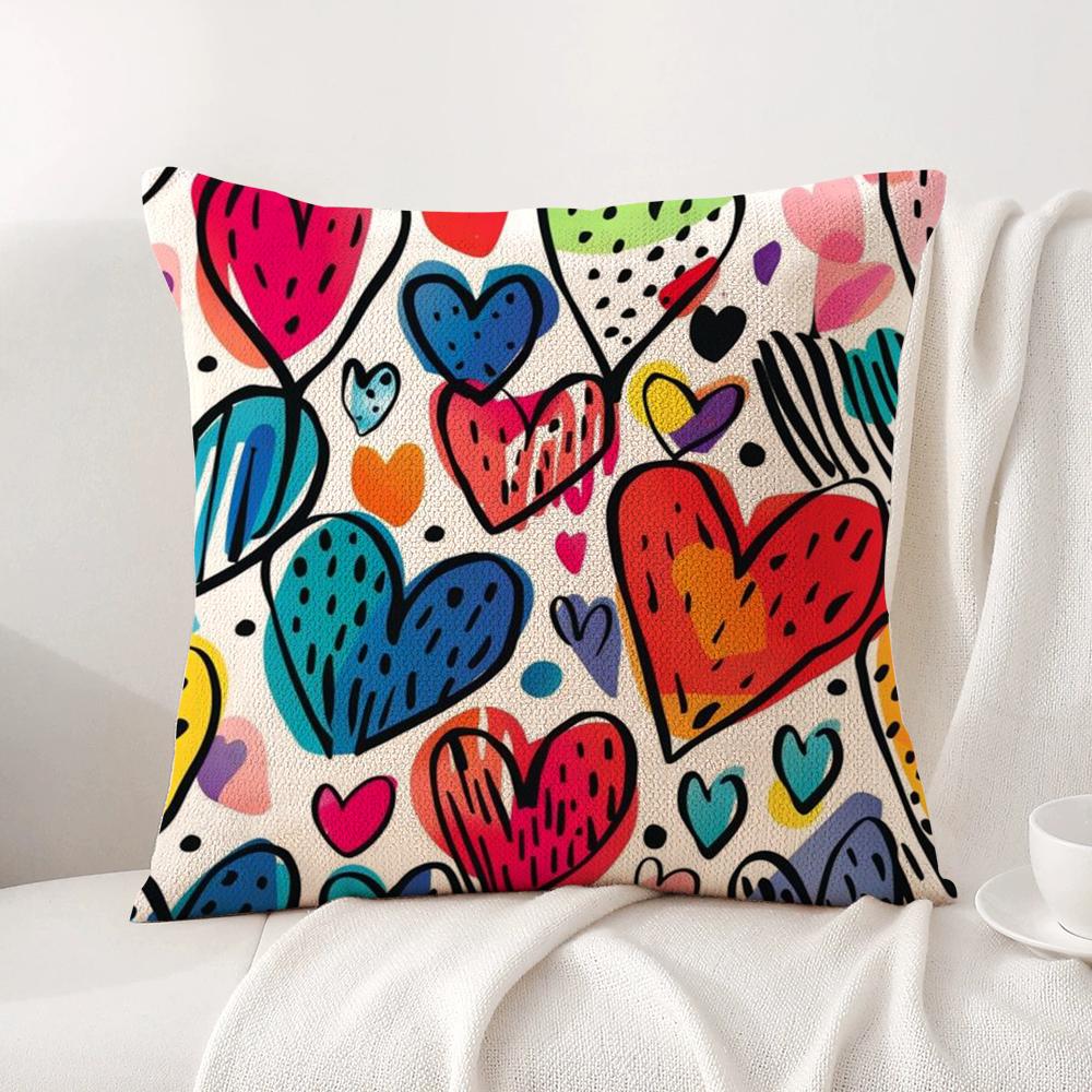 Lovely Heart of Love My Beloved Cushion Cover Natural Linen Organic Fabric DoubleSided Printing Sofa Home Decor Breathable