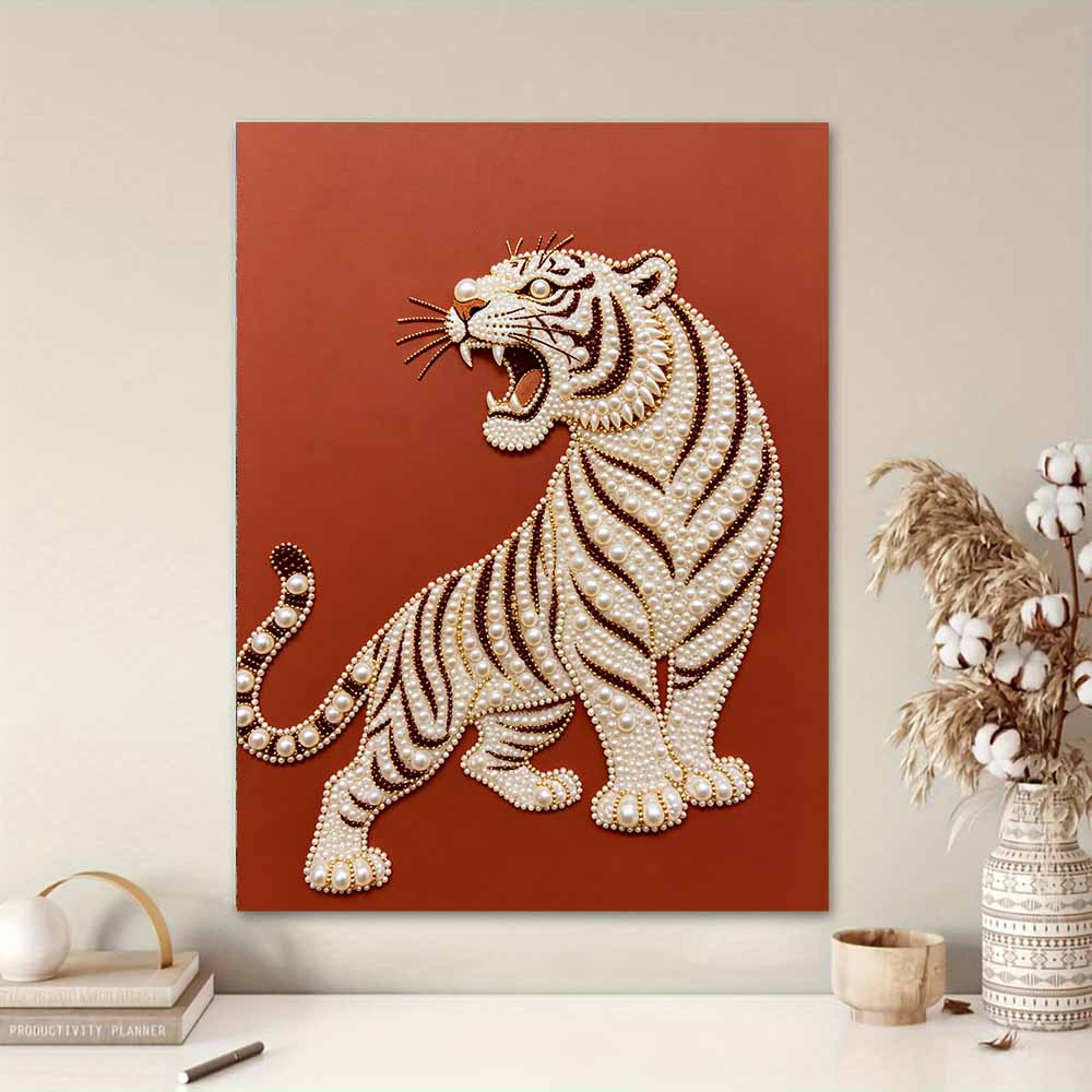 DIY Pearl Embroidery Diamond Painting Kit Majestic Tiger Sparkling Beads Art Craft Handmade Decoration Gift for Home Interior Wall Decor