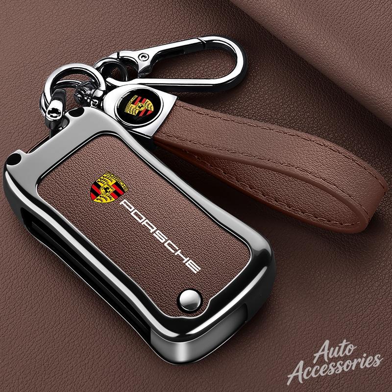 2/3 Button Alloy Leather Car Key Case Cover Key Fob Protector Shell For Porsche Cayenne 955 957 911 997 Boxster 987 Accessories