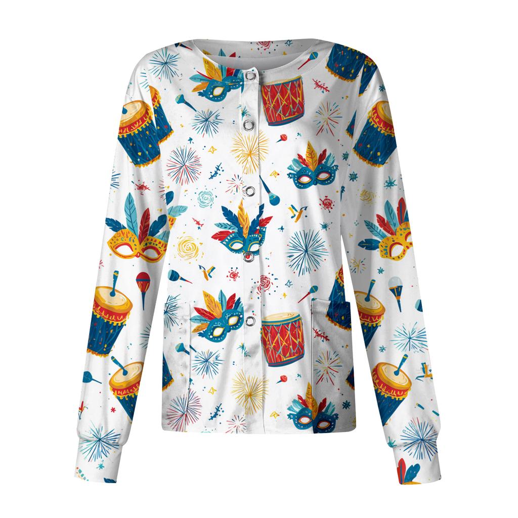 Women's Casual Long Sleeve Single Breasted Printed Dry- Top