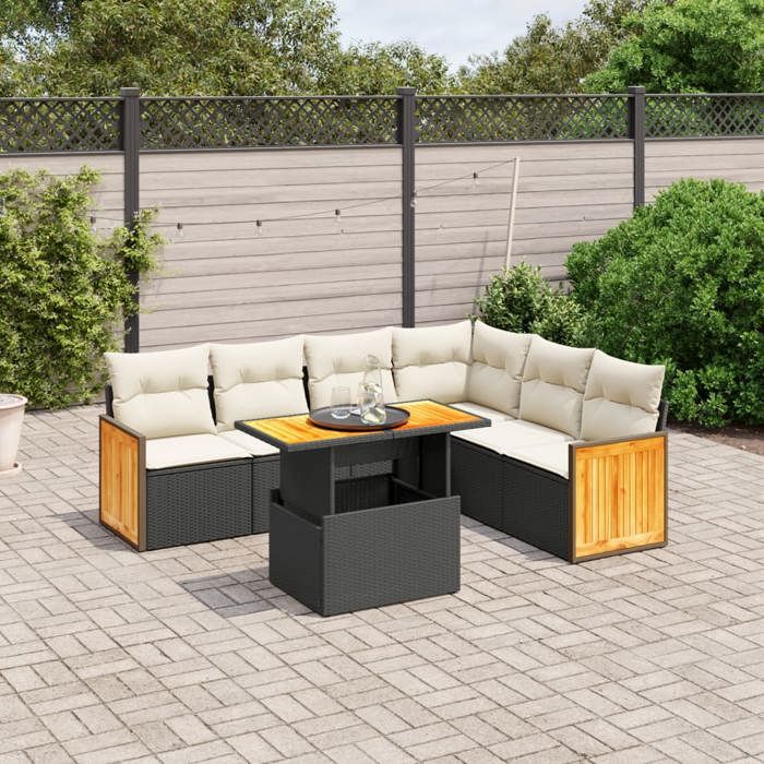 VidaXL Salon de Jardin avec Coussins 7 pcs, Canapés de Terrasse, Ensemble de Meubles de Patio, Mobilier d'Extérieur, Noir 3273975