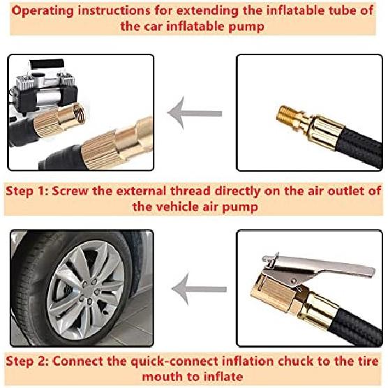 Tire Inflator Hose Extension Tube Tyre Pump Quick Inflation Chuck Adapter for Car Motorcycle Bike with Valve