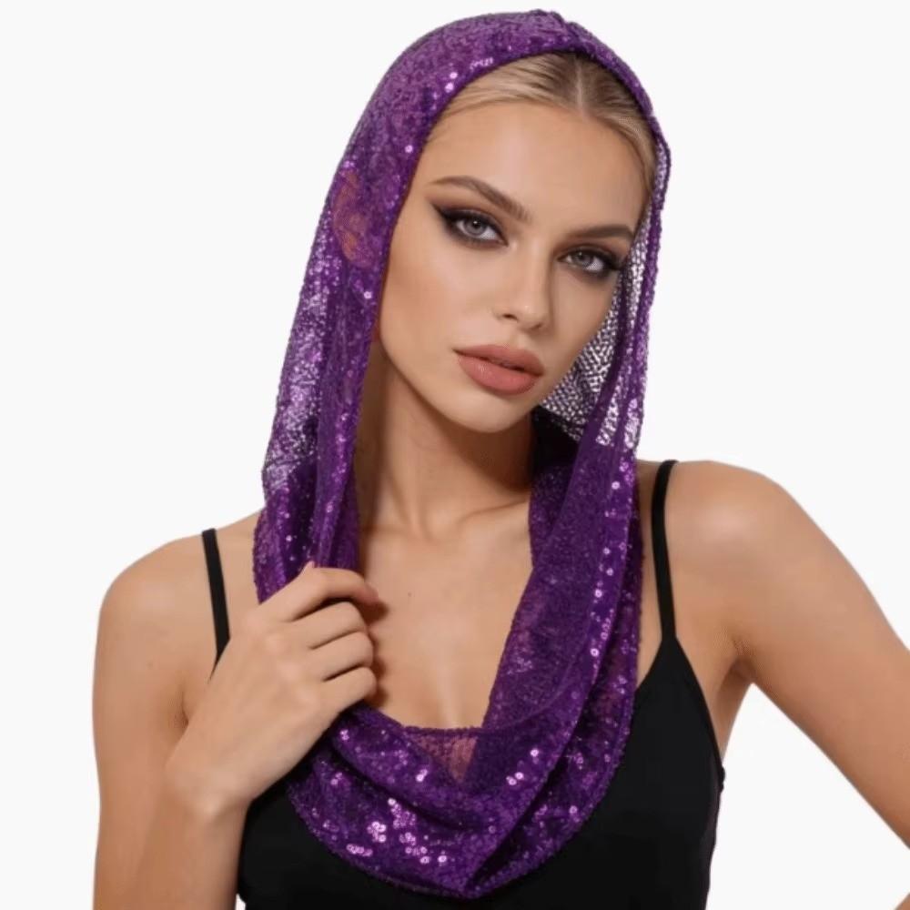 Lightweight Sequin Hooded Headscarf Breathable Glitter Turban New Pullover Hat Halloween Costumes