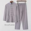 Men's Cotton Linen Tang Suit - Long-Sleeve Retro Chinese Buttoned Attire for Middle-Aged & Elderly, Loose Tai Chi Style