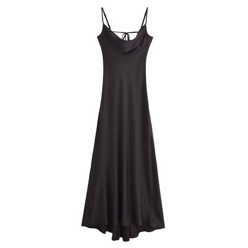 European American Women s Clothing Sexy Backless Satin Long Suspender Dress S