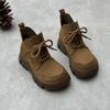 Johnature Handmade Genuine Leather Short Boots Retro Thick Soled Round Toe Lace Up Women's Shoes