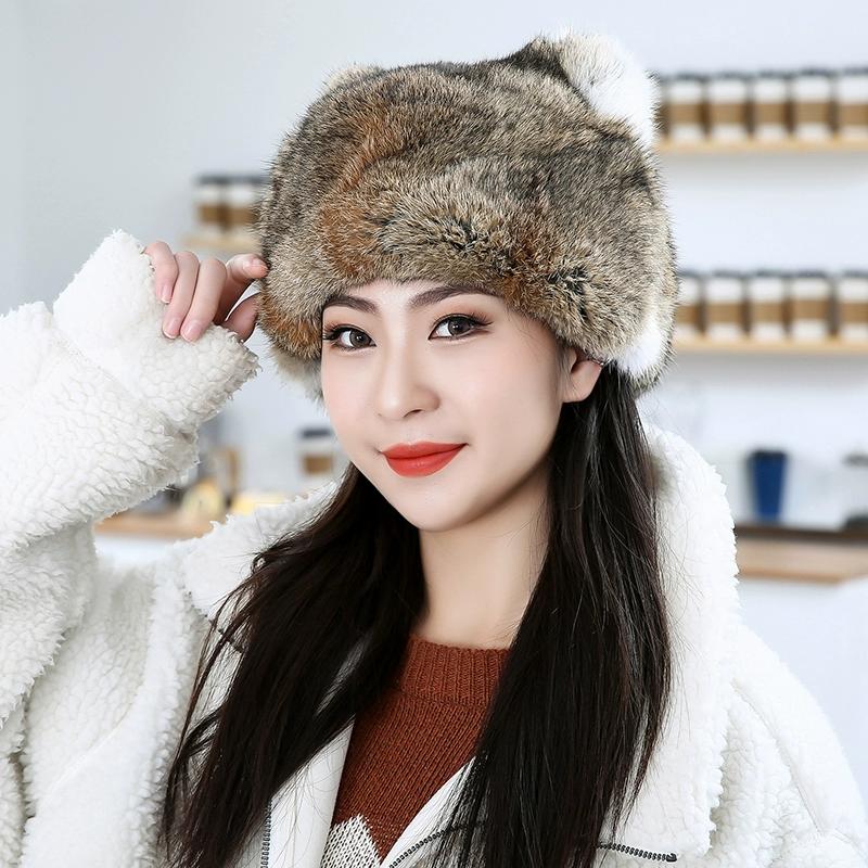 Fur Hat Grass Rabbit Hair Real Hair Korean Version Cap Men and Women Winter Warm Tide Cute Cat Ears Personalized Hat
