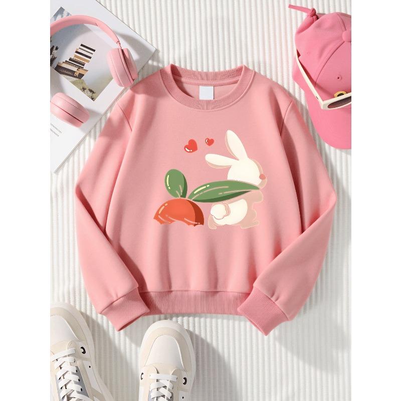 Kids Sweatshirt,Crew Neck Fashion Top,Fun"Cute Bunny Carrot Love " Patterned Sweatshirt for Everyday Casual Wear for All Kinds of Daily Outfits