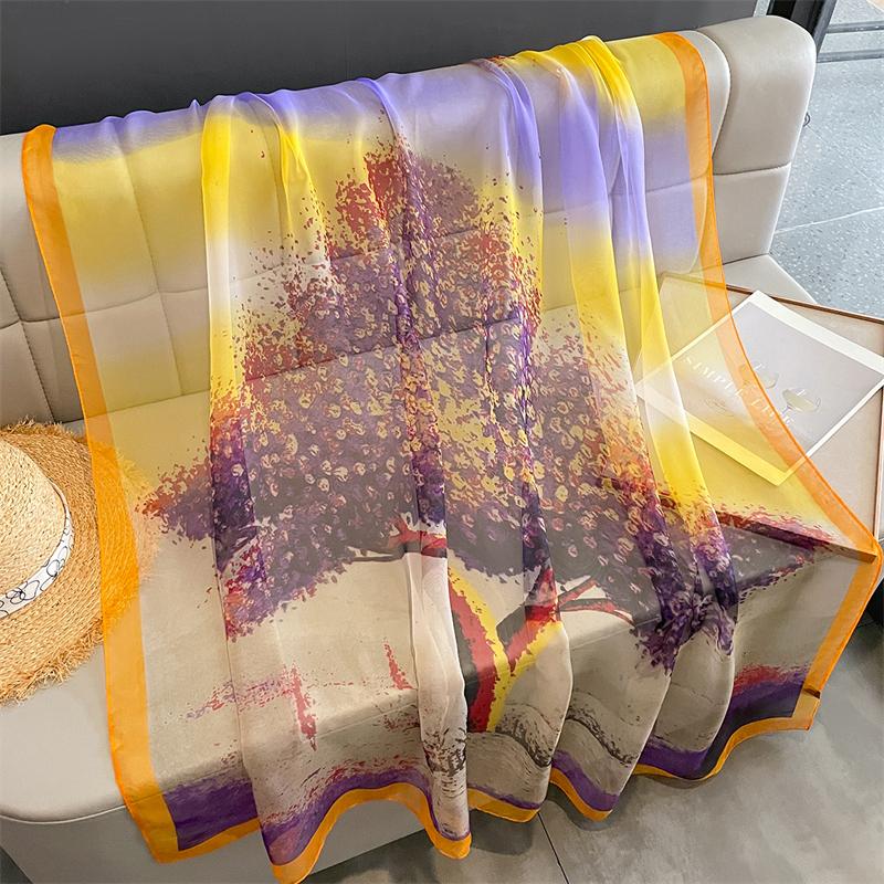 New Spring Summer Elegant Women's Korean Style Versatile Sunshade Anti-Sunshine Shawl Silk Scarf Simulation Silk Wrap