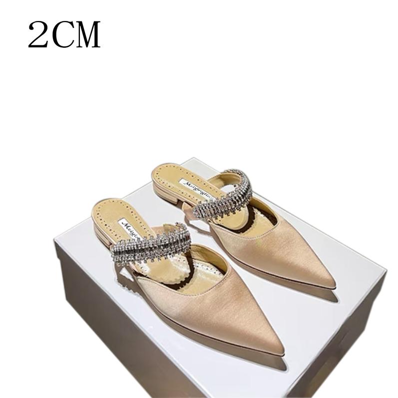 Fashion Women's High Heels Temperament Baotou Silk Rhinestones Muller Slippers Pointed Stiletto Pumps