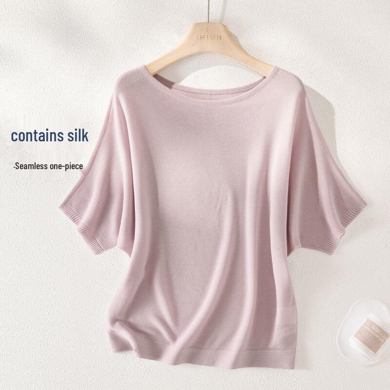 IHIMI Women s Lyocell Silk Seamless Batwing Short Sleeve Knit Top
