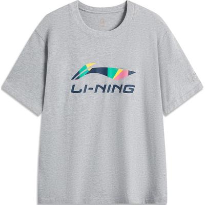 Li Ning 2024 Honor Series In My Name Large Logo Printed Letter Sports Short Sleeve T-Shirt Unisex Tops Flower-Gray AHSUC27-6