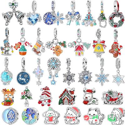 Christmas Original Copper Charms Snow Santa Claus Earrings Beads Fit Necklace Bracelets Diy Gifts Fine Jewelry