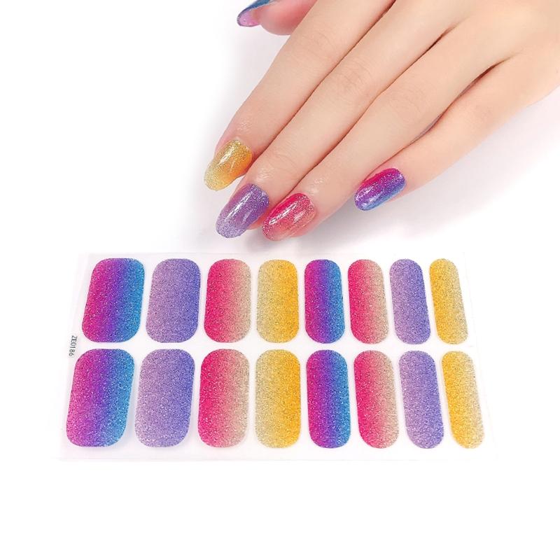 Full Nail Wraps Nail Polish Stickers Stick On Nail Polish Strips Glitter Cow Pattern Self Adhesive Nail Stickers