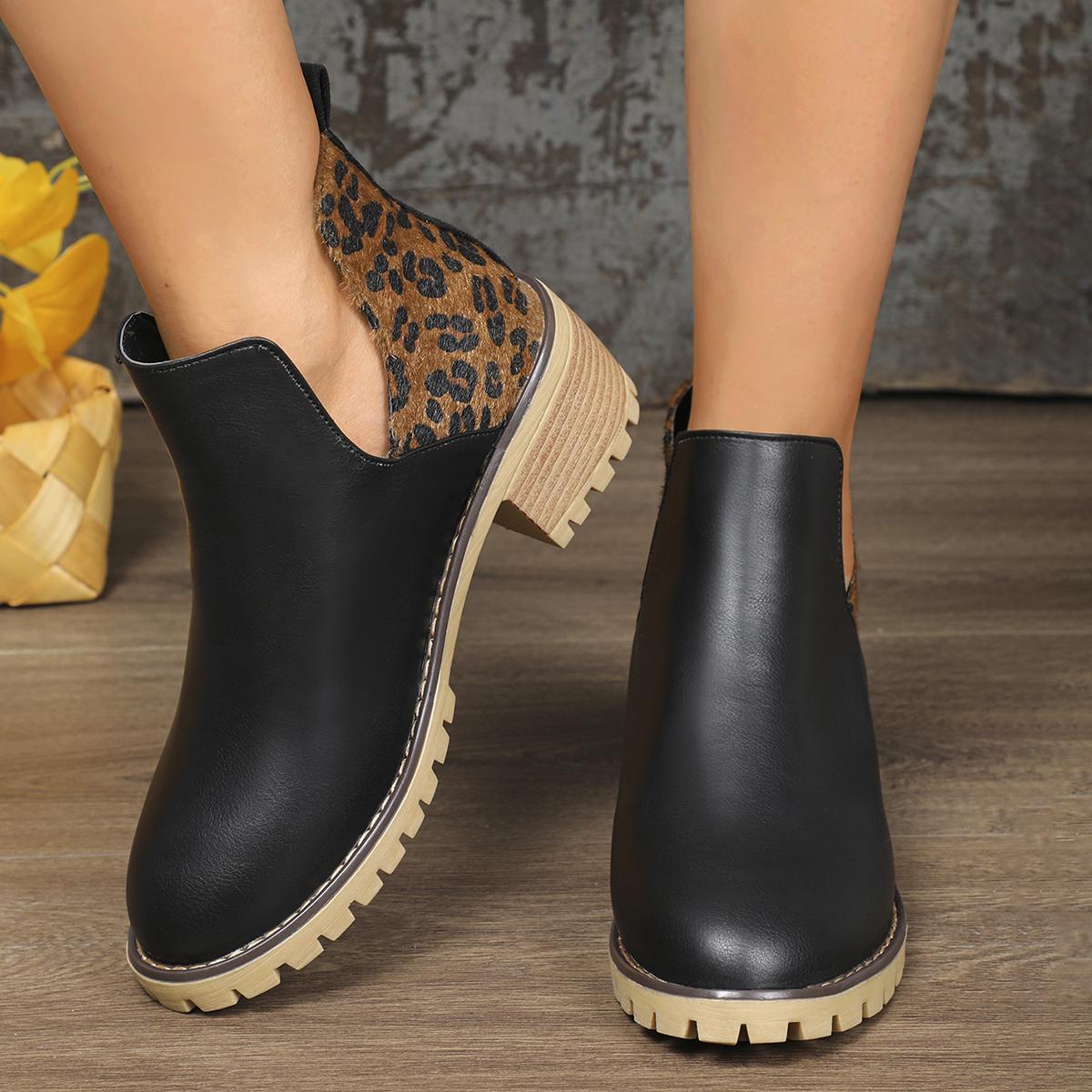 

мода Новые модные женские ботильоны без застежек для отдыха на открытом воздухе 2024 Высококачественные износостойкие женские ботинки с острым носком в леопардовом стиле 43 чёрный