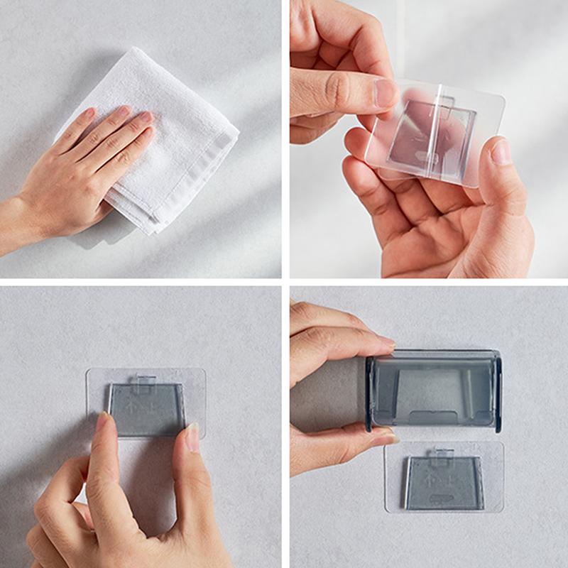 Dustproof Wall Mounted Toothbrush Holder With Cover 2 Slots Self Adhesive Toothbrush Storage Organizer For Shower Bathroom