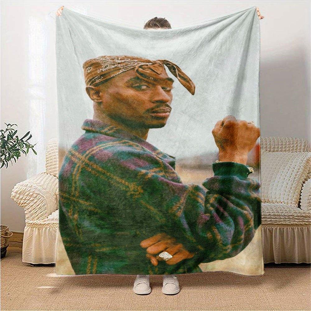 1 Stück 2Pac Hip Hop Decke Weich Leicht Ganzjahres Mehrzweck Überwurf für Sofa, Bett, Büro & Picknicks, Französischer Stil mit Ikonischem Albumcover & Zitaten