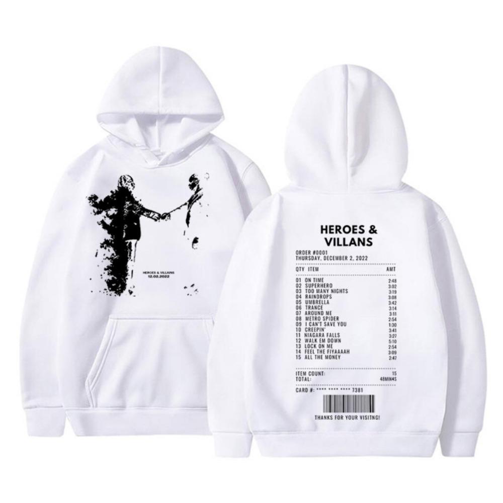 Rapper Metro Boomin Heroes Villains Double Sided Print Hoodie Men Hip Hop Oversized Sweatshirt Men's Fashion Trend Streetwear