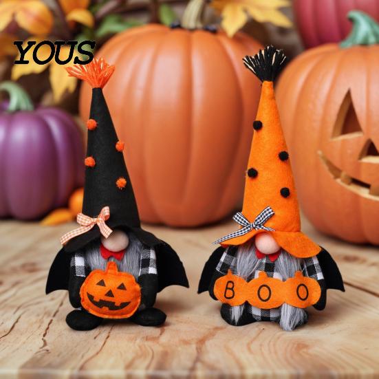 Soft Plush Centerpieces Halloween Gnome Decoration, Spooky Orange Black Boo Pumpkin Swedish Tomte Seasonal Table Accents Figurine, Elf Dwarf Ornaments