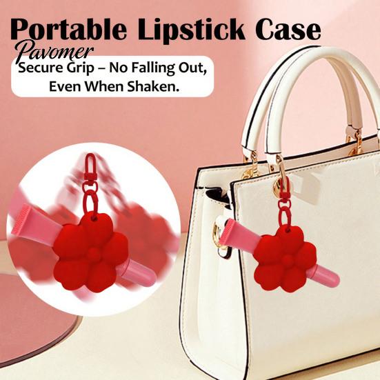 Lip Balm Holder Keychain Silicone Flower Lipstick Keychain, Portable Carrier for Bag Accessory Backpack Handbag, Travel Gloss Women