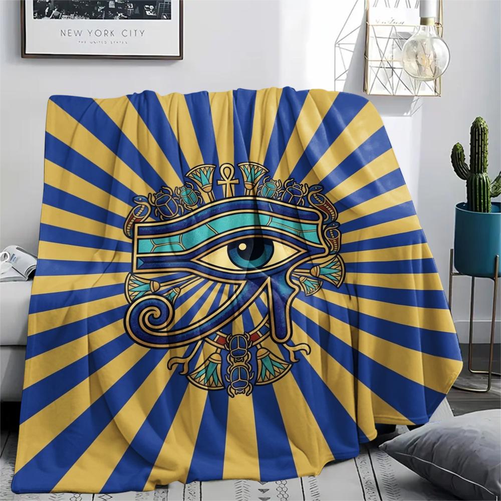 1Pc Eye of Horus Print Flannel Blanket, High quality Comfortable for All Seasons, Home Decor, Warmth and Comfort, Perfect for Christmas Gifts W31