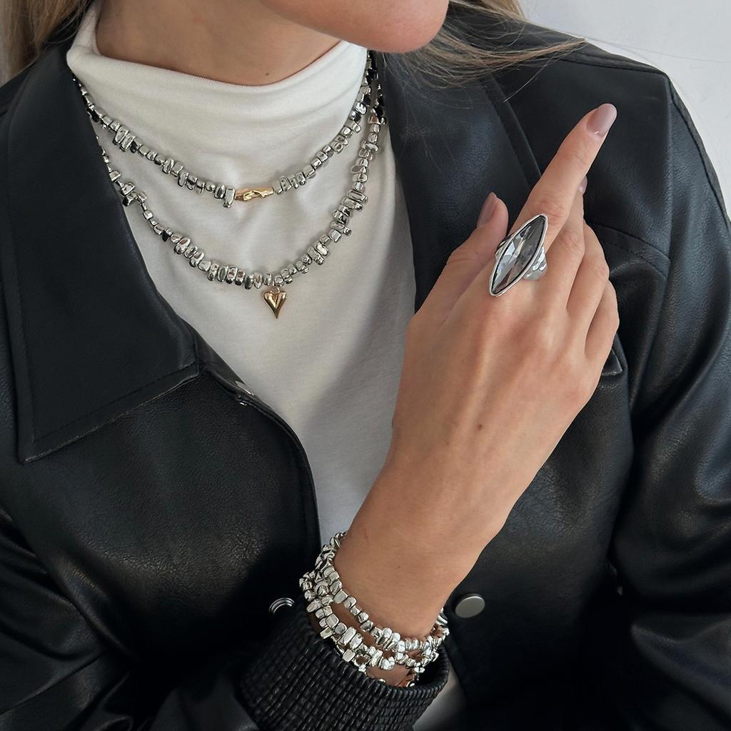 Collier Pendentif Cœur Perles Argenté Irrégulier Cassé CCB, Bague Diamant Acrylique Luxe Léger Pour Femmes