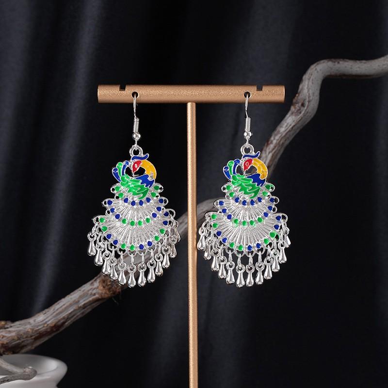 Retro Peacock Phoenix Ethnic Style Earrings Guizhou Scenic Spot Earrings Bohemian Style Long Earrings