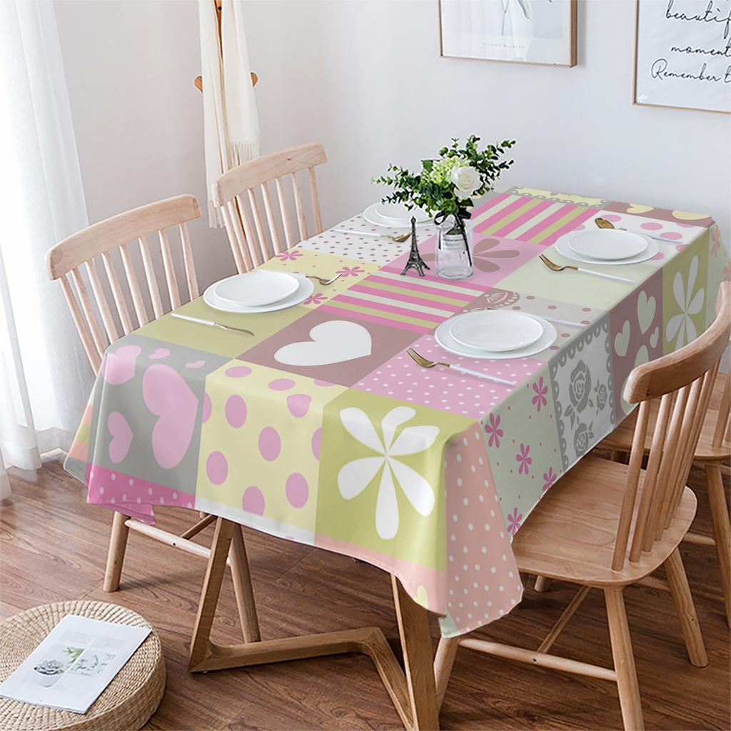 Valentine 'S Day Love Flowers Retro Tablecloth Holiday Decor Waterproof Rectangular Tablecloths Wedding Decor Table Cover