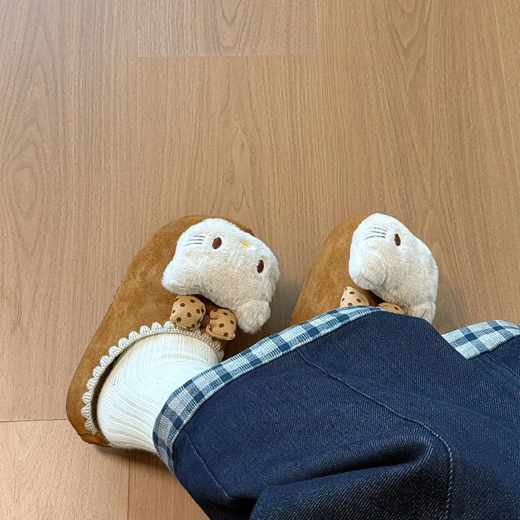 Cotton Drag Lace Bow Soft Sole Round Head Wind Bag Head Half Slippers Birkenstocks