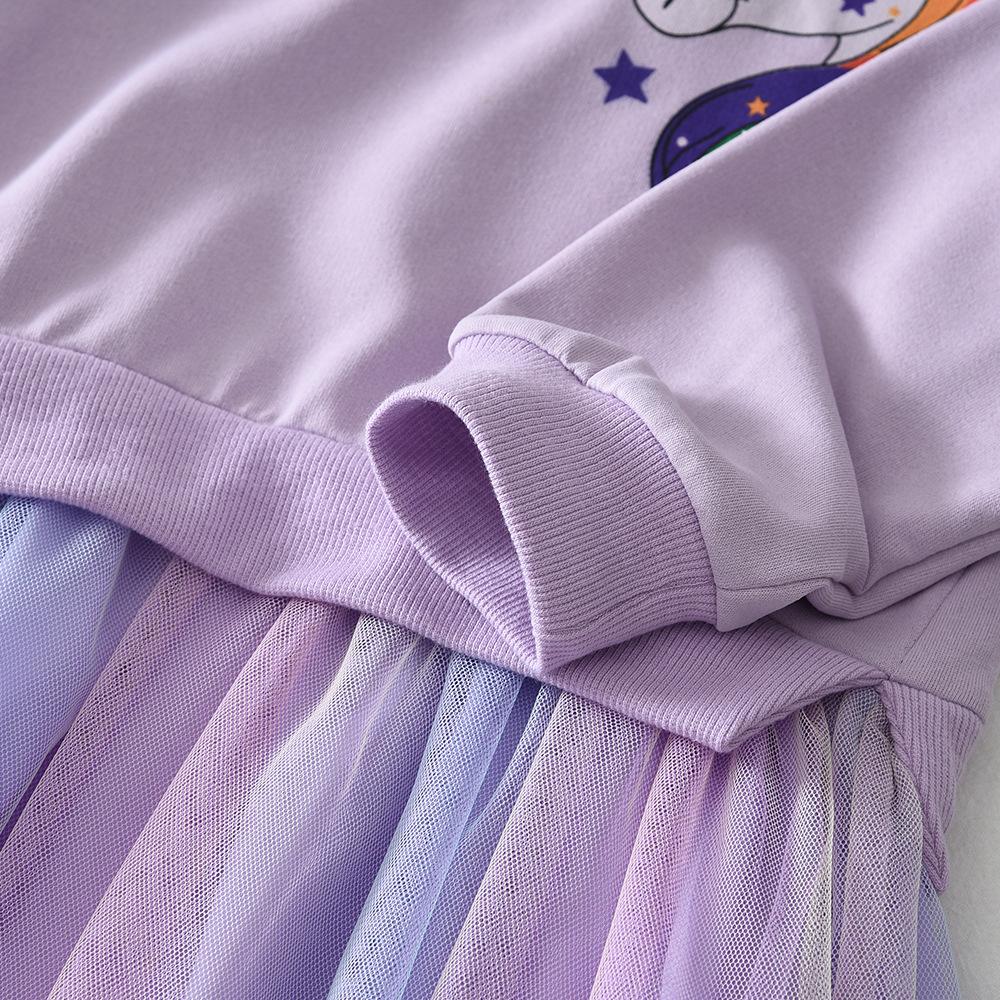 Autumn Girls Dress Girl Cartoon Sweatshirt Mesh Spliced Dress Children's Clothing