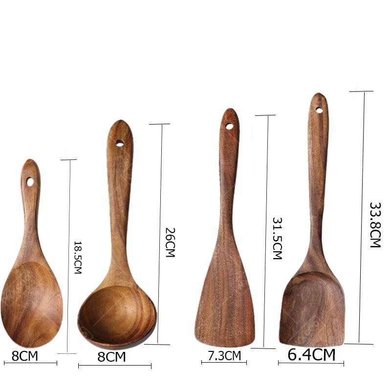 Wood Soup Spoon Food Shovel Spatula Nonstick Wood Frying Spatula Rice Spoon Cooking Tools 4PCS Household Kitchen Utensil Set
