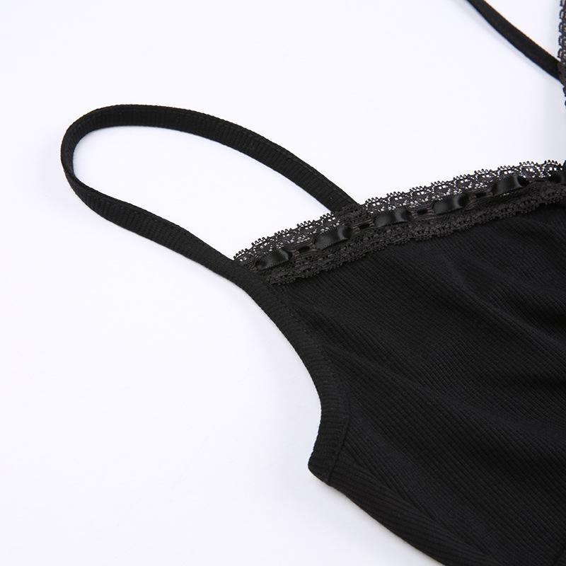 Krajkové topy dámské Temperamentní vesta s výstřihem do V s vnitřním vnějším elastickým pleteným topem bez rukávů