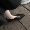 Fashion 2025 New Fashion Spring Women Pumps Square Toe Med Heels Genuine Leather Chunky Heel Pumps Retro Slip On Modern Ladies Shoes