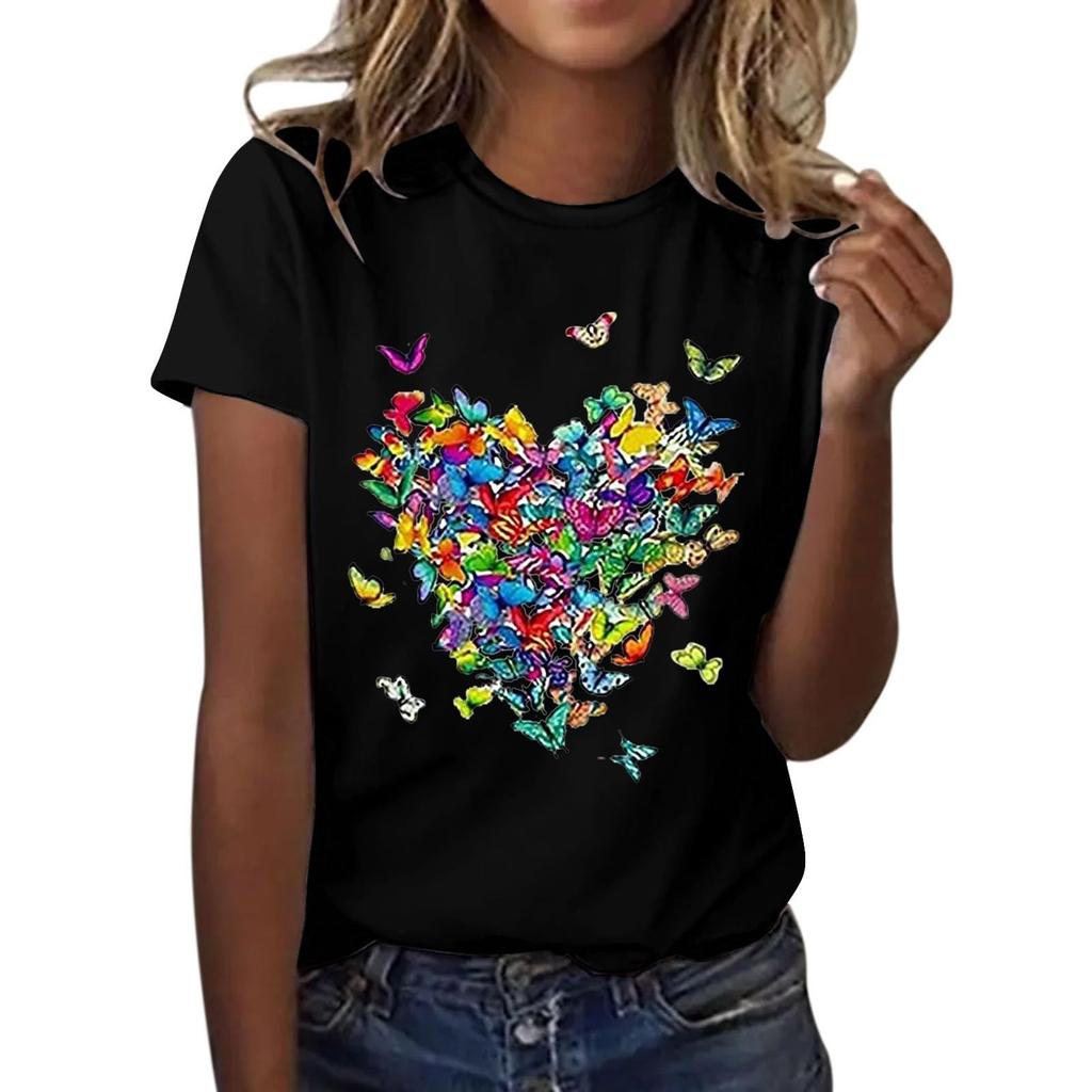 Women's Casual Floral Print Short Sleeved T-shirt With Round Neck  Top