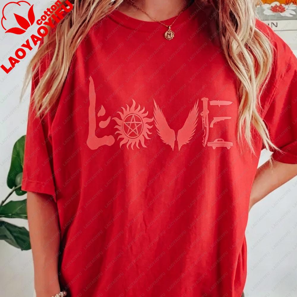 Supernatural Love Graphic Tee Winchester Brothers Shirt SPN TV Series Fans Gift T-shirtunisex Summer Casual Cotton Short Sleeve
