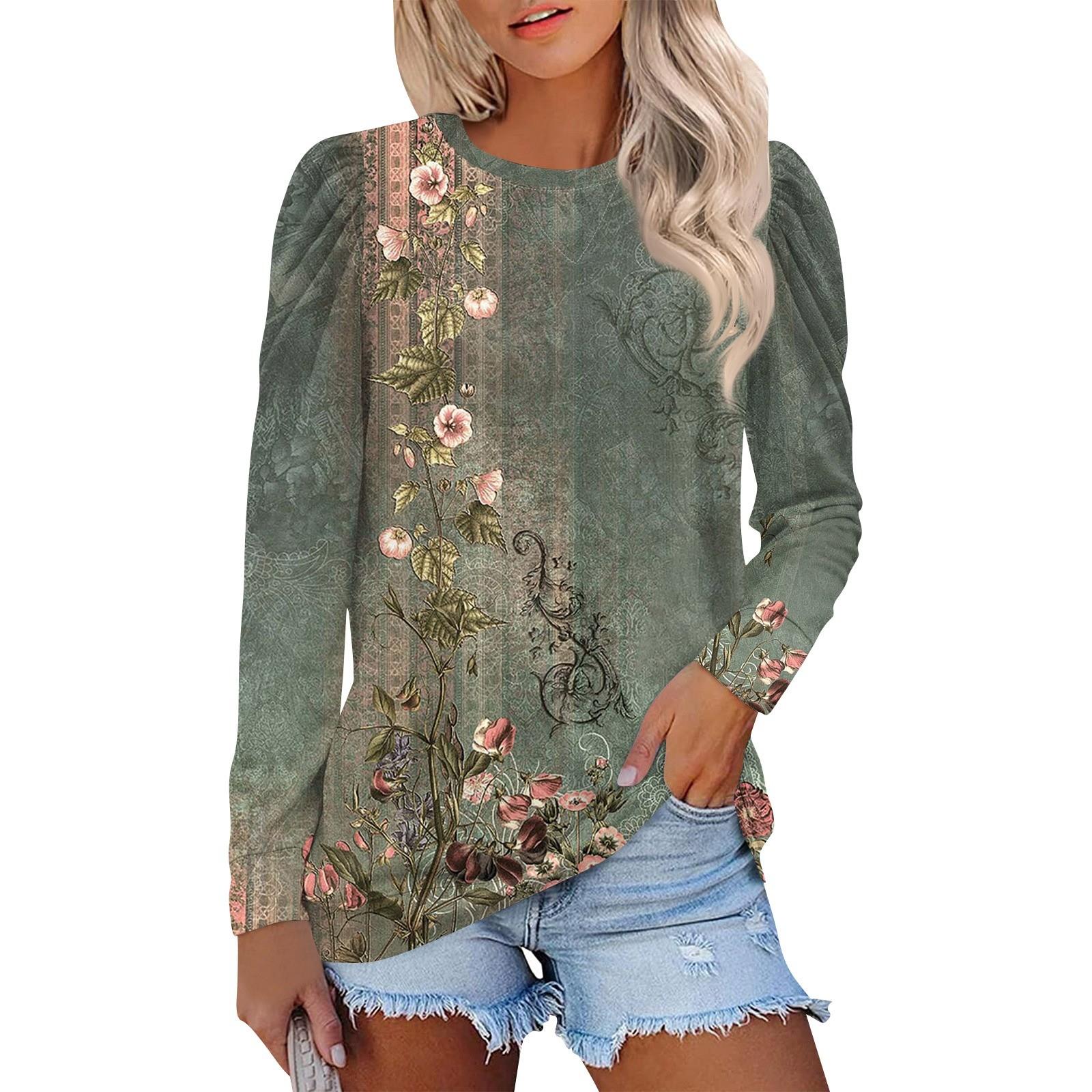 

Женский модный круглый вырез пуловер топ длинный рукав принтованный повседневный топ XL