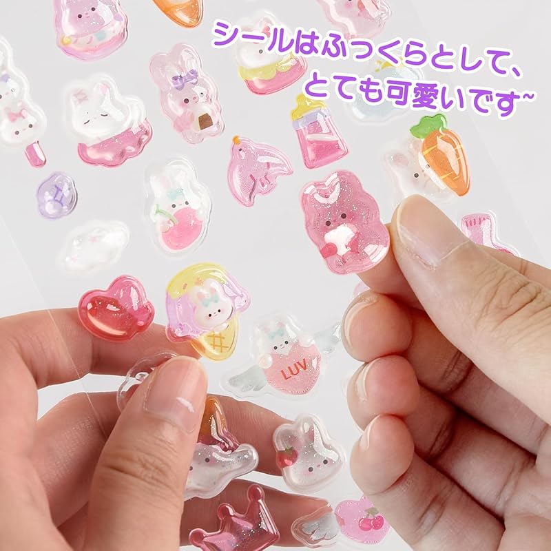 3D Puffy Stickers, Glitter, 3-Pack, Cute, Puffy Stickers, Reward Stickers, Stylish, Cute, Approximately 144 Stickers, Compatible with DIY Diaries,