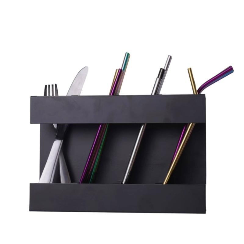 Schwarzer Metall-Strohhalmhalter, Wandmontage, Küchenschrank-Organizer für Zuhause, Gewerbliche Nutzung, Platzsparender Lagerregal
