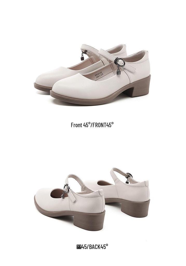 Red Dragonfly Women's Genuine Leather Mary Jane Loafers - Chunky Heel, Shallow Cut, Perfect for Spring and Autumn.