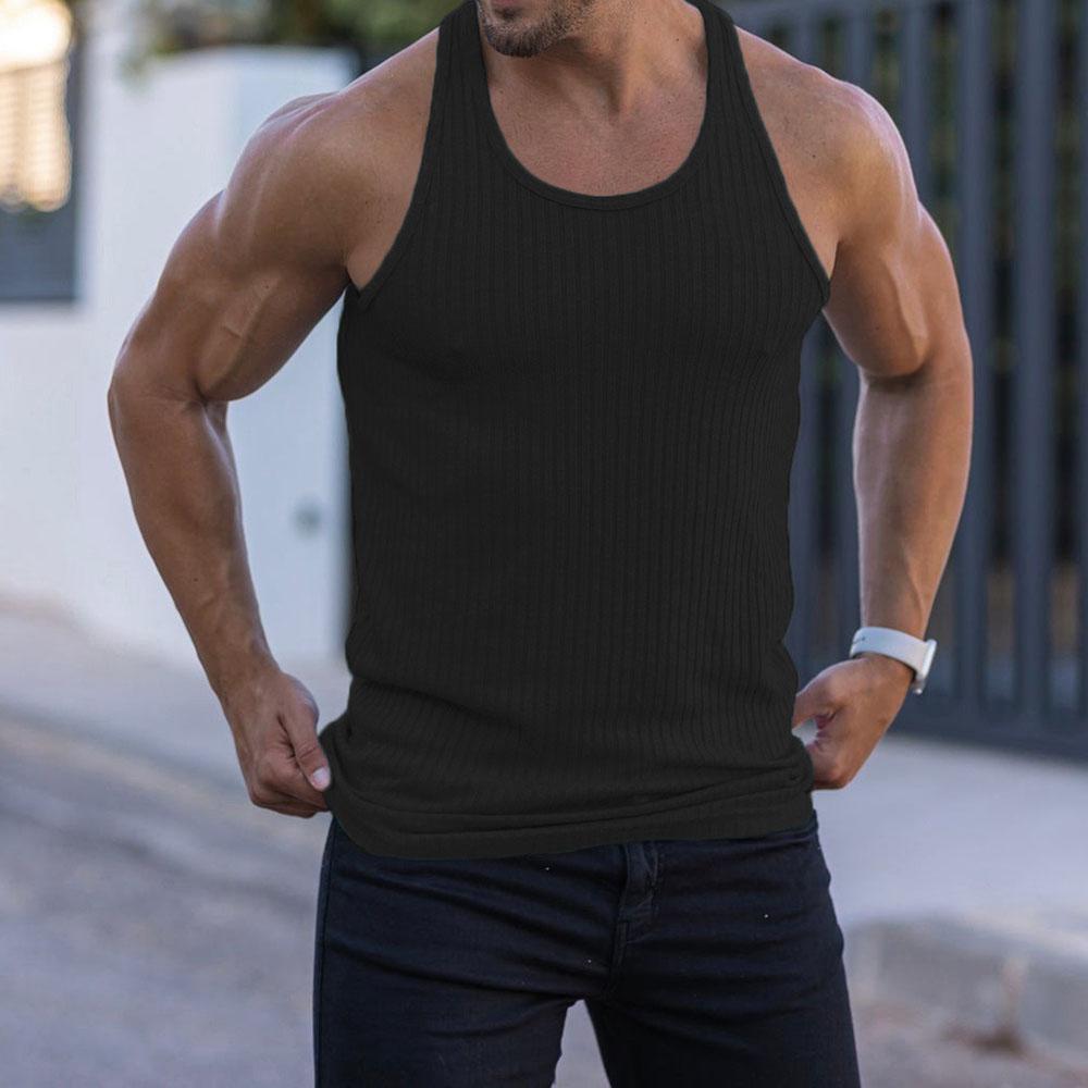 Débardeur d'été pour homme, couleur unie, rayé verticalement, sans manches, confortable, léger, décontracté, sport, fitness