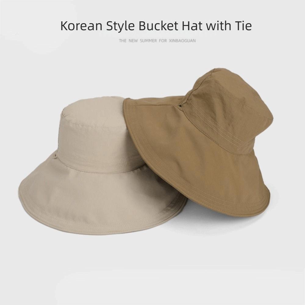 Solid Color Summer Sun Hat Lace Up Bucket Hat Fashion Sunshade Hat  Travel