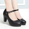 Genuine Leather Shoes Women Round Toe Platform Pumps Sapato Feminino High Heels Fashion Ladies Black Work Shoes Plus Size 34-42