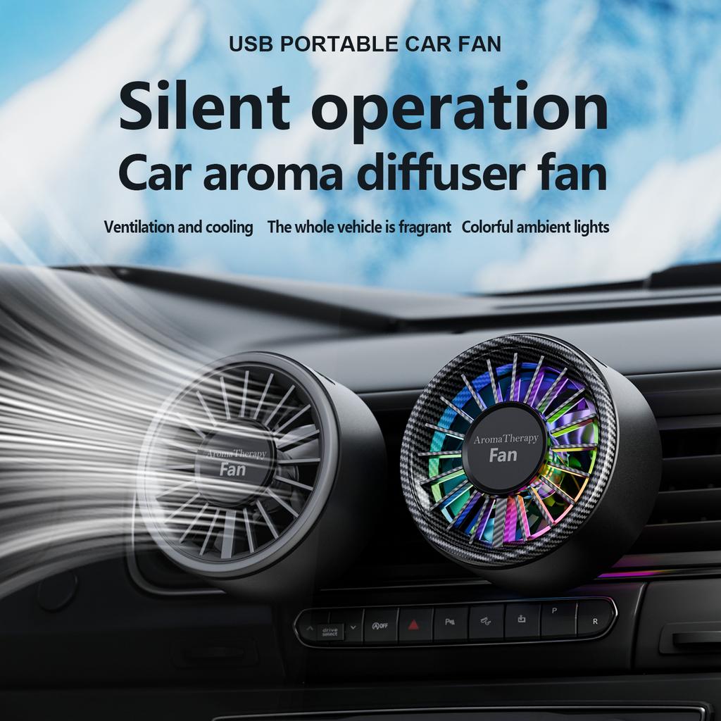 NEW Car Mini Fan Air Outlet Fan USB LED Atmosphere Light 3 Speeds Adjustable Suitable for 99% Car Air Outlet Clip Fans