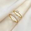 2PCS Trendy Zircon Heart Rings Set for Women Girl Korean Gold Color Adjustable Opening Finger Ring Bride Wedding Female Jewelry