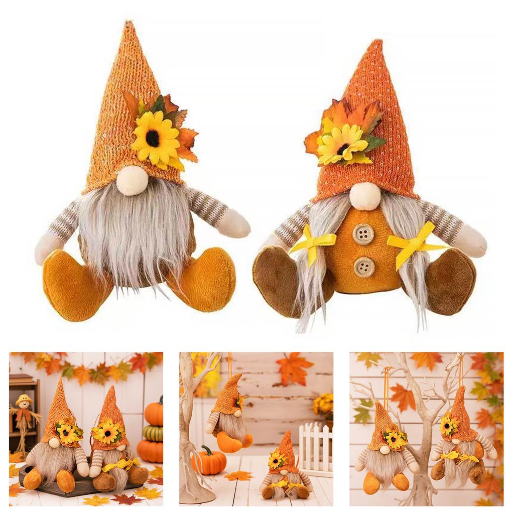 1Pair Autumn Harvest Festival Gnomes Dolls Handmade Fabric Dwarf Figurines for Home Decoration Tabletop Ornament