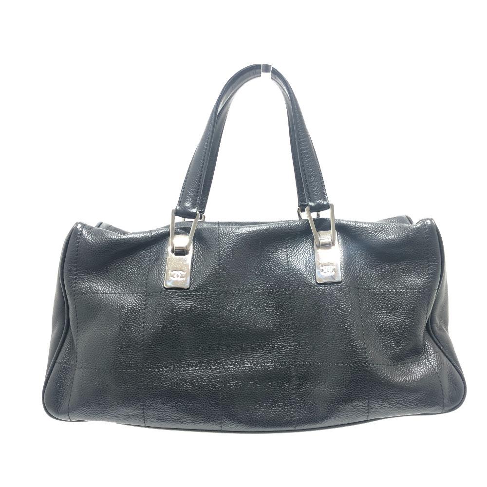 CHANEL Chocolate bar Handbag Soft Caviar Leather Black/SilverHardware